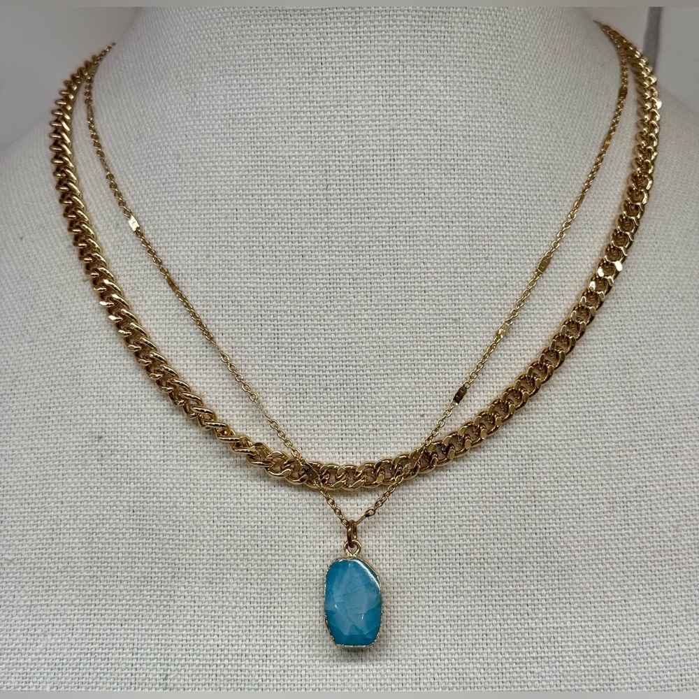 🌟 Bella Jack Gold-Tone Layered Necklace w/ Blue Stone Pendant — Adjustable - Picture 2 of 5